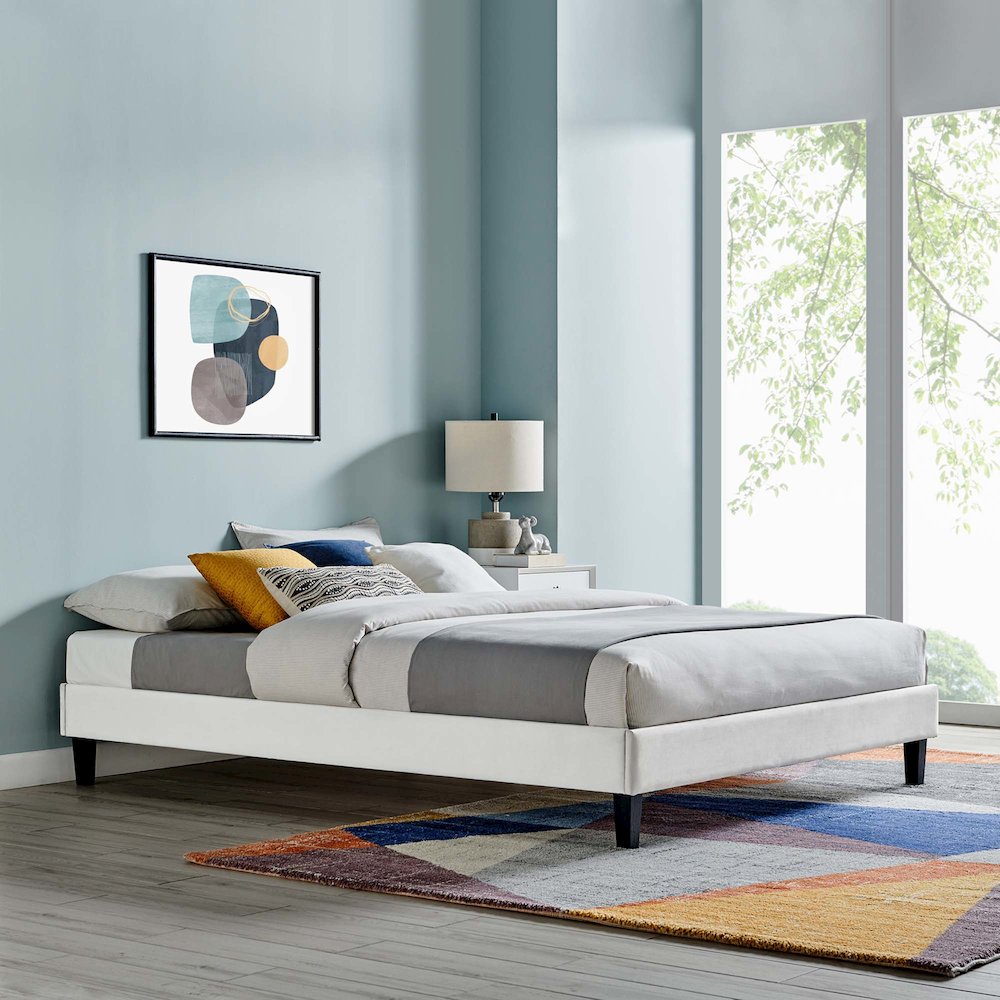 Reign Performance Velvet Queen Platform Bed Frame