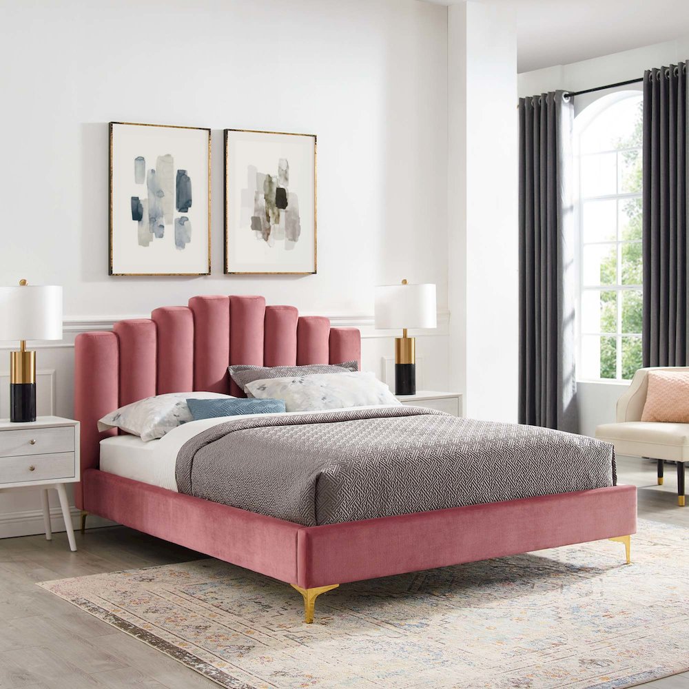 Olivia Performance Velvet Queen Platform Bed