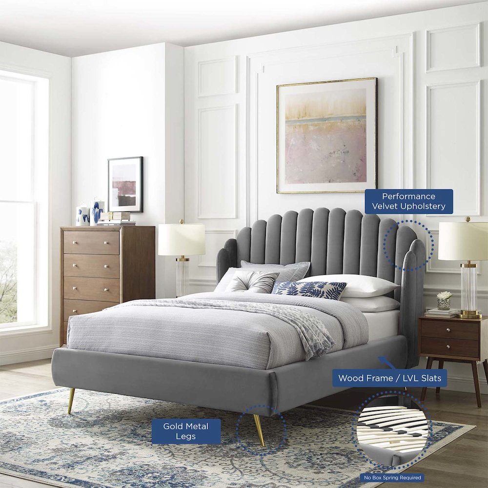 Lana Performance Velvet Queen Wingback Platform Bed