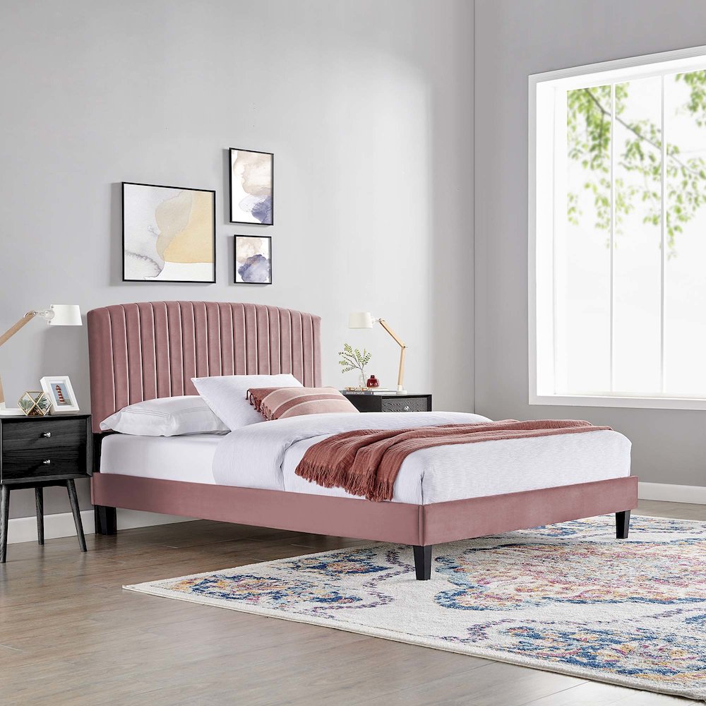 Alessi Performance Velvet Queen Platform Bed
