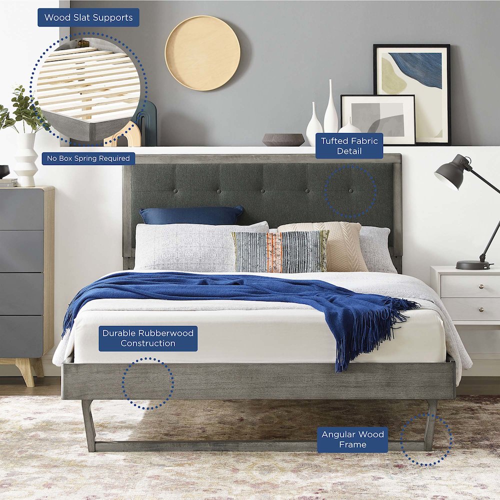 Willow Wood Queen Platform Bed With Angular Frame
