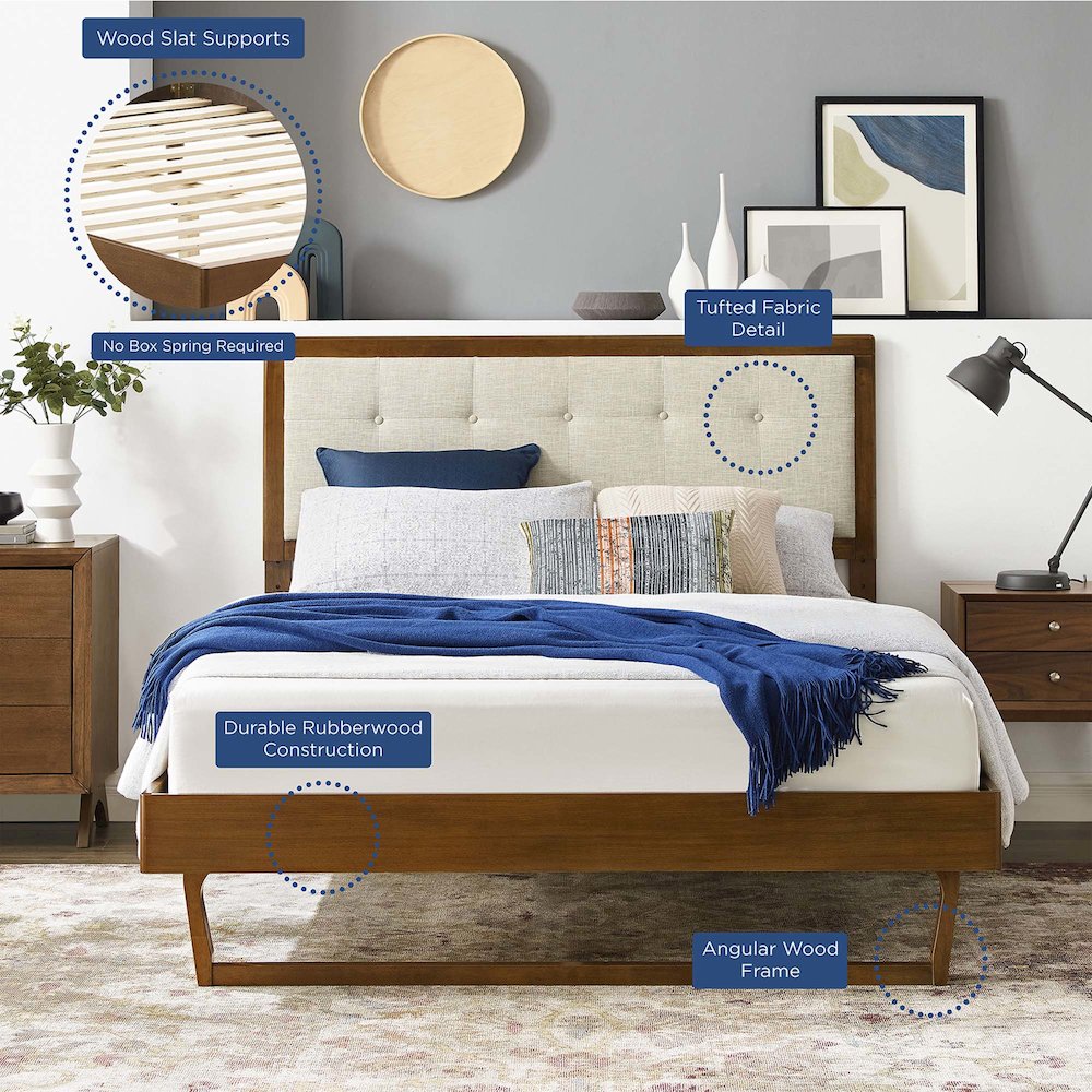 Willow Wood Queen Platform Bed With Angular Frame