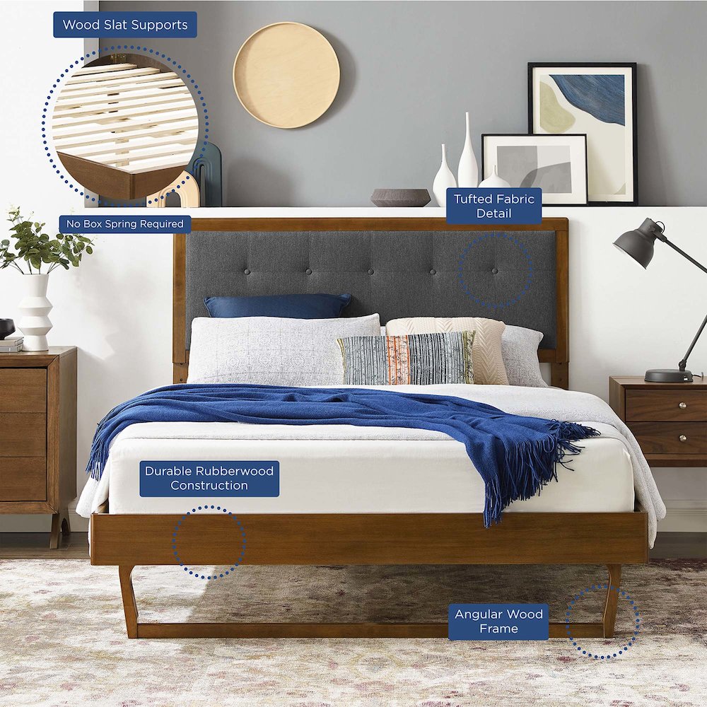 Willow Wood Queen Platform Bed With Angular Frame