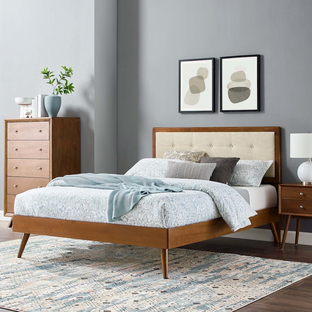 Willow Wood Queen Platform Bed With Splayed Legs
