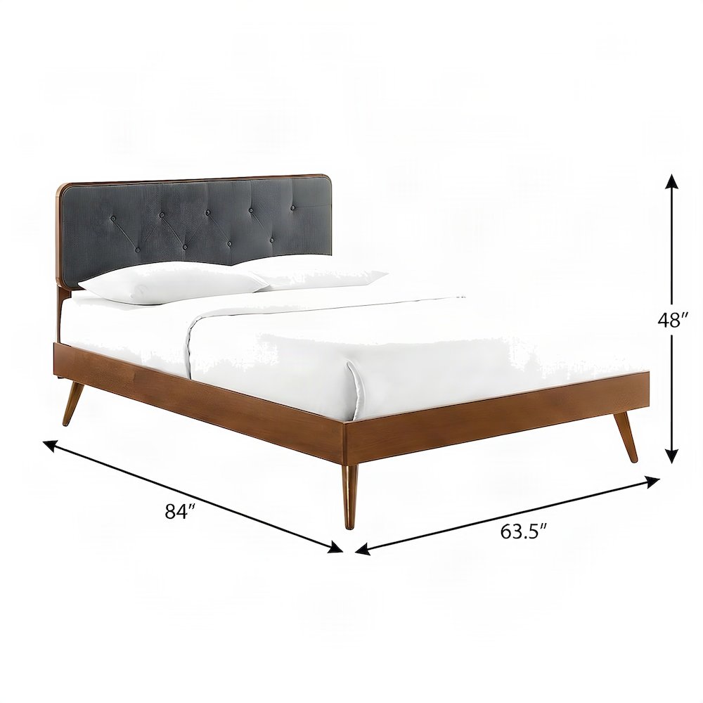Wood Queen Platform Bed Frame with Headboard and Splayed Legs, Walnut Charcoal