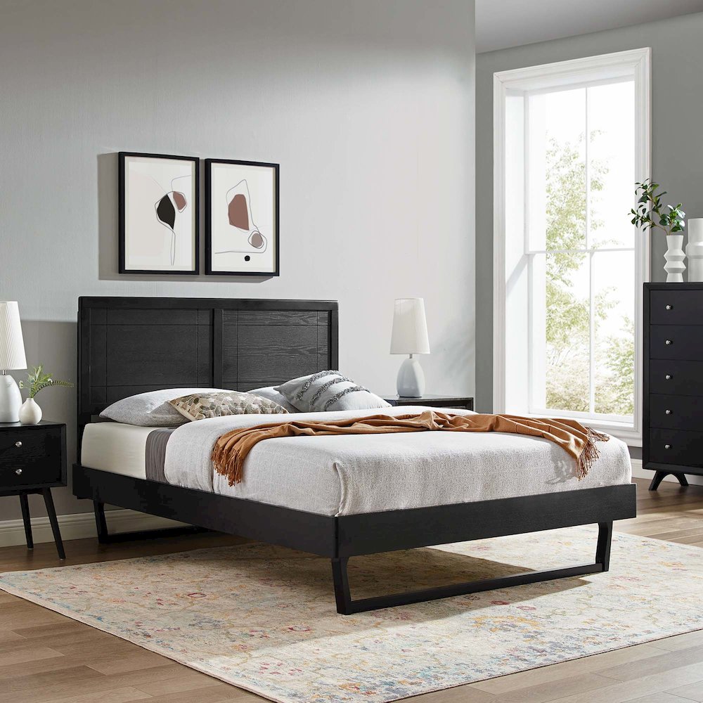 Marlee Wood Full Platform Bed With Angular Frame