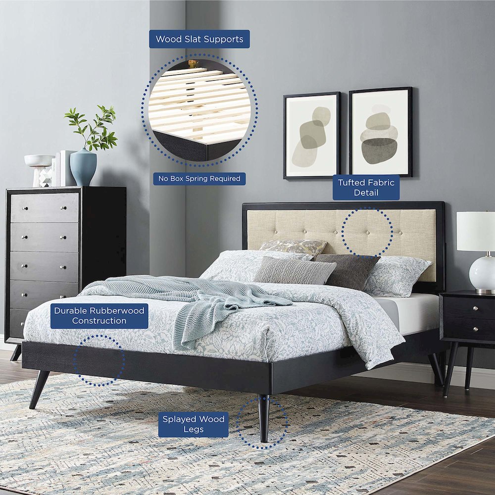 Willow Wood King Platform Bed With Splayed Legs