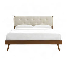 Mid-Century Modern Wood Full Platform Bed with Splayed Legs, Walnut Beige