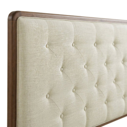 Mid-Century Modern Wood Full Platform Bed with Splayed Legs, Walnut Beige