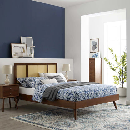 Kelsea Cane and Wood Full Platform Bed With Splayed Legs