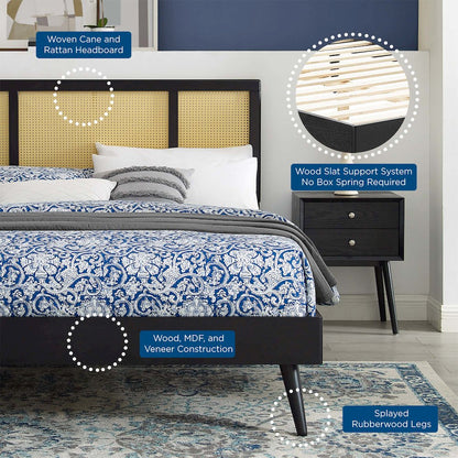 Kelsea Cane and Wood King Platform Bed With Splayed Legs
