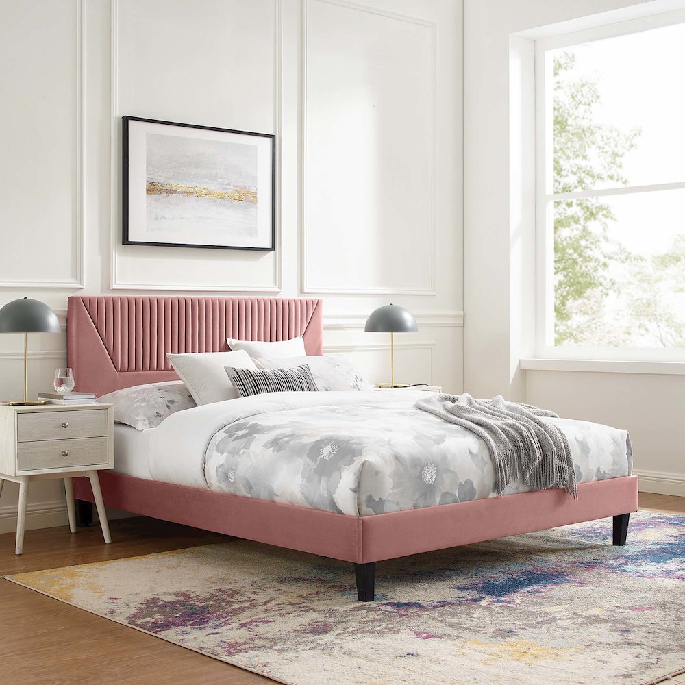Yasmine Channel Tufted Performance Velvet King Platform Bed