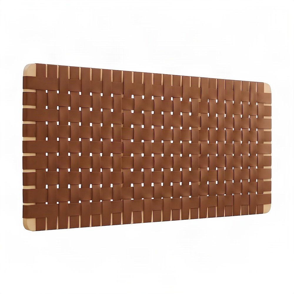 Woven Faux Leather Wall-Mount Upholstered Queen Headboard, Natural Brown