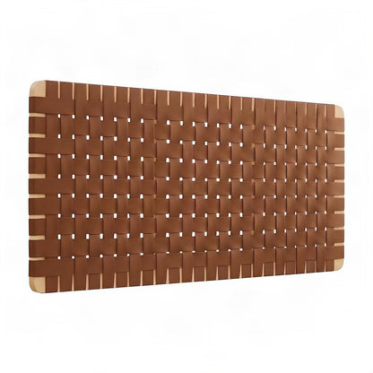 Woven Faux Leather Wall-Mount Upholstered Queen Headboard, Natural Brown