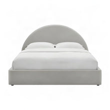 Performance Velvet Queen Platform Bed with Arched Round Headboard, Alabaster