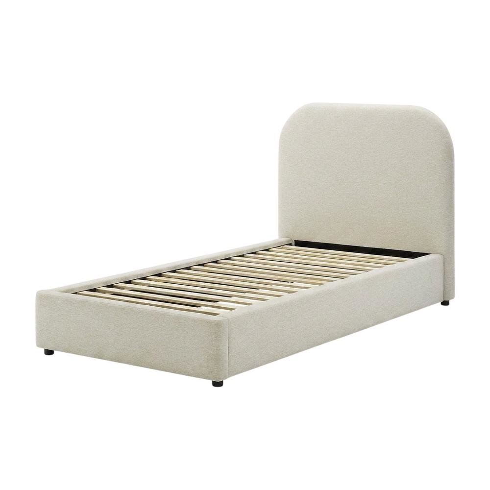 Fabric Curved Platform Bed with Cloud Headboard, Twin Bed Frame, Ivory