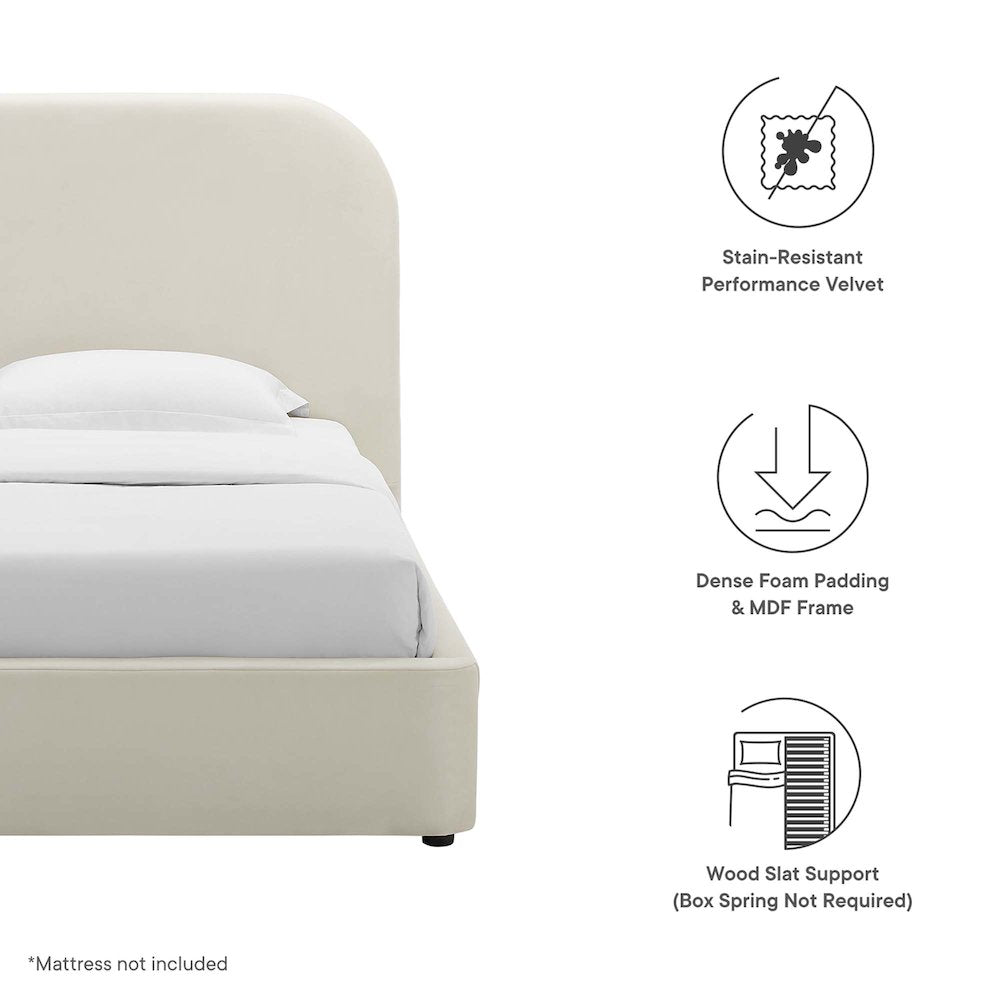 Keynote Performance Velvet Curved Twin Platform Bed
