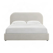 Upholstered Curved Full Platform Bed with Headboard, Heathered Weave Ivory