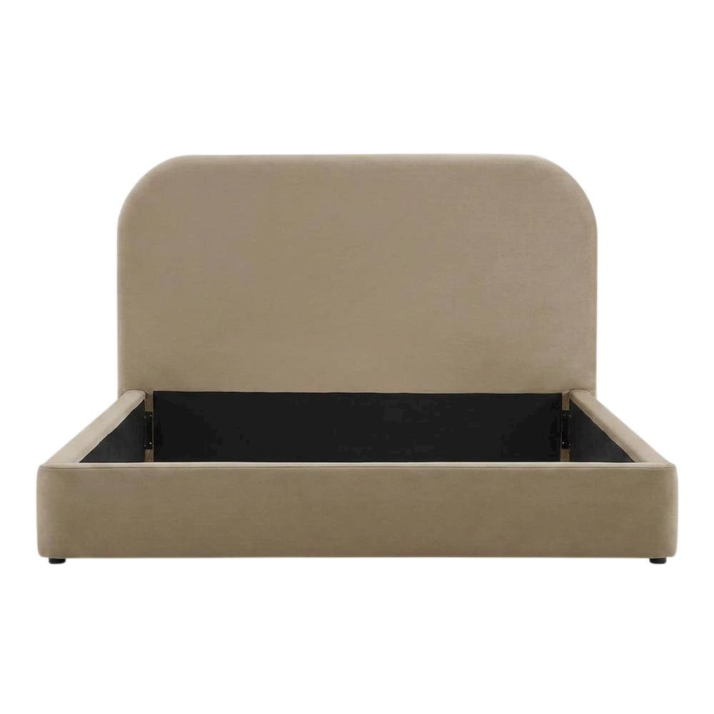 Performance Velvet Upholstered Queen Platform Bed with Curved Headboard, Taupe