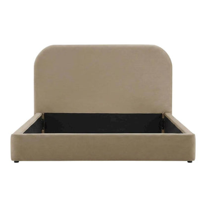 Performance Velvet Upholstered Queen Platform Bed with Curved Headboard, Taupe