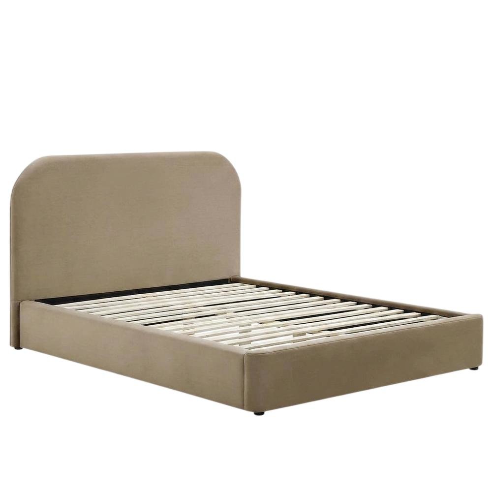 Performance Velvet Upholstered Queen Platform Bed with Curved Headboard, Taupe