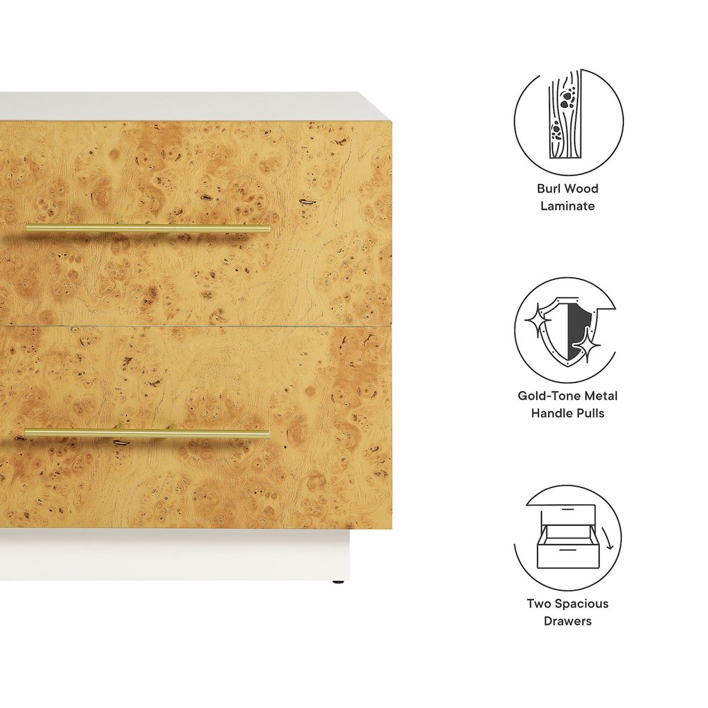 Abel 2-Drawer Burl Wood Nightstand