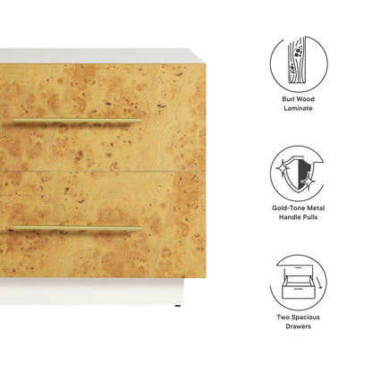 Abel 2-Drawer Burl Wood Nightstand