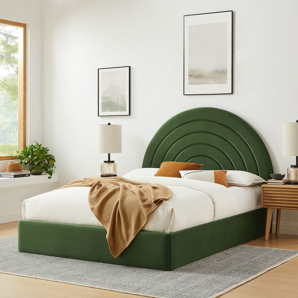 Solana Arched Performance Velvet Full Platform Bed
