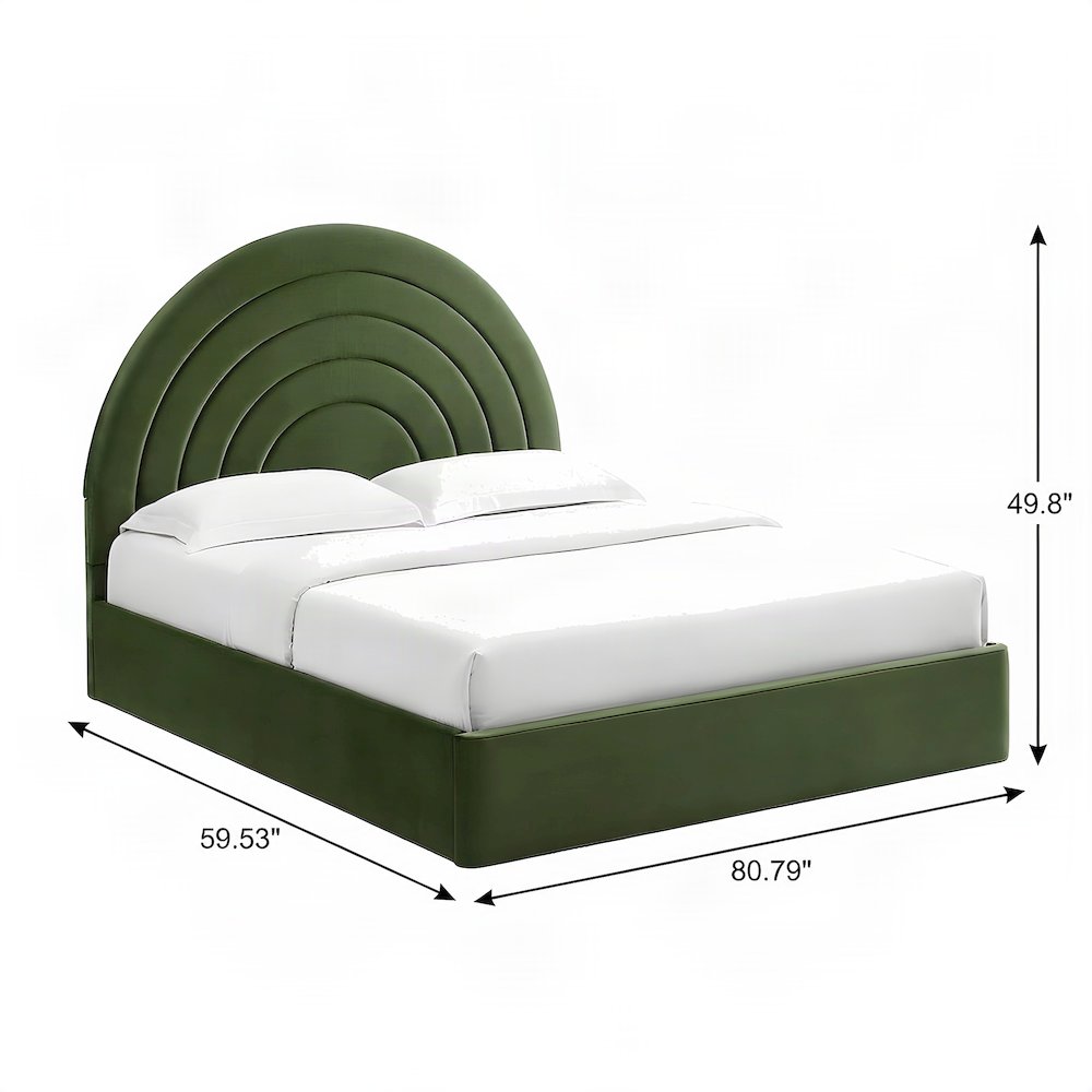 Performance Velvet Full Platform Bed with Arched Headboard, Moss Green