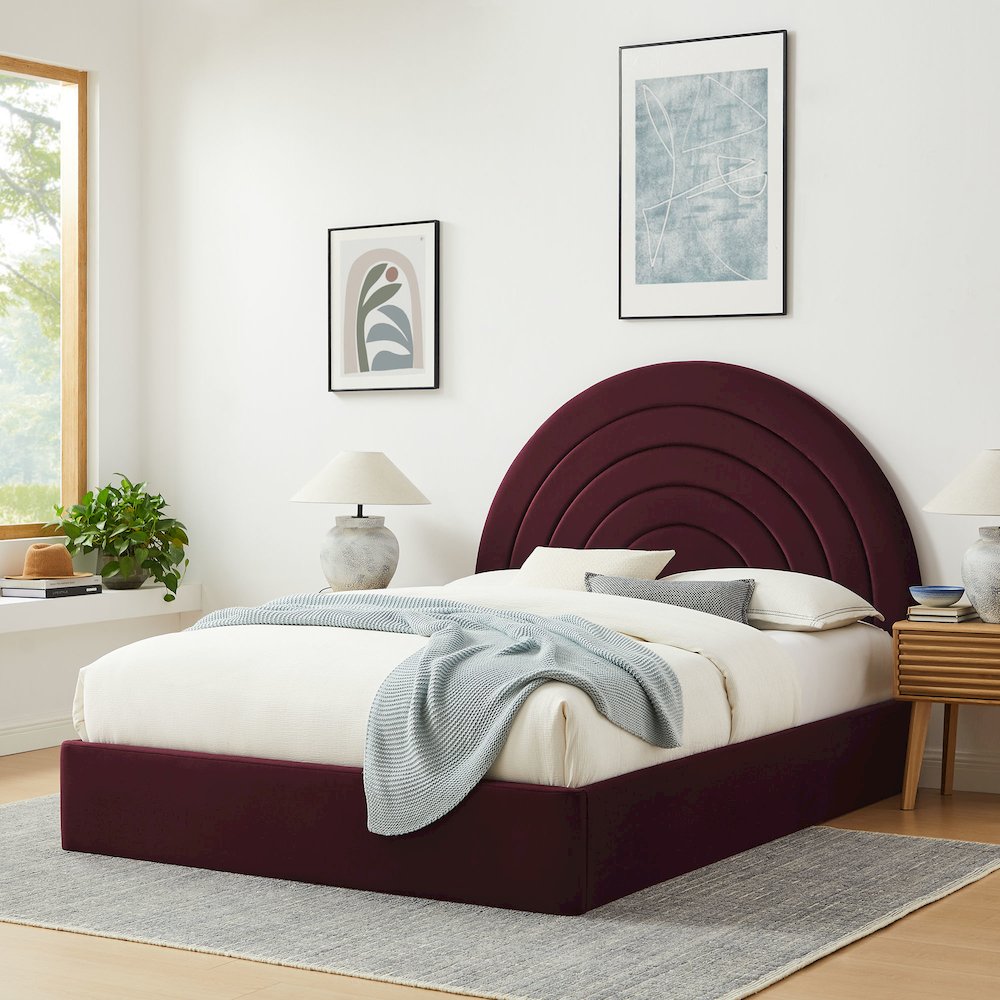 Solana Arched Performance Velvet Queen Platform Bed