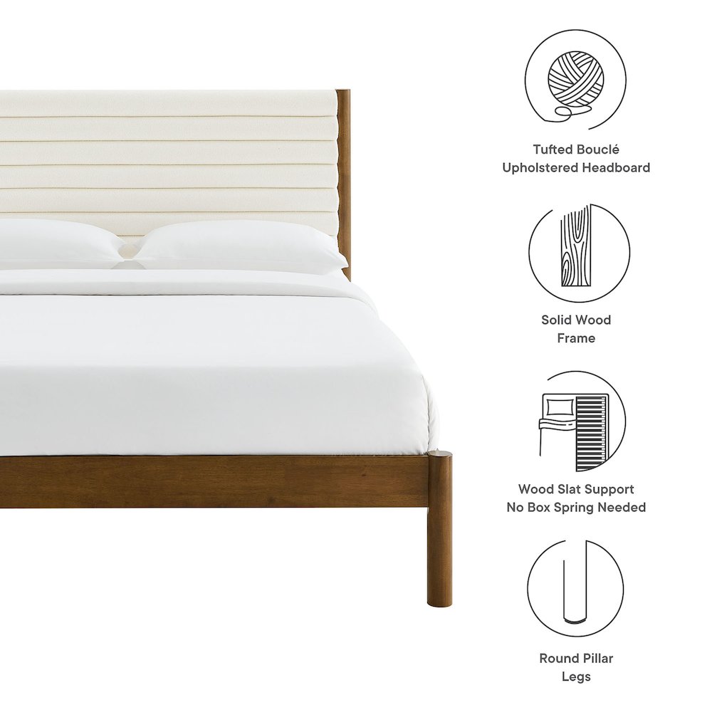 Olea Channel Tufted Boucle Solid Wood King Platform Bed