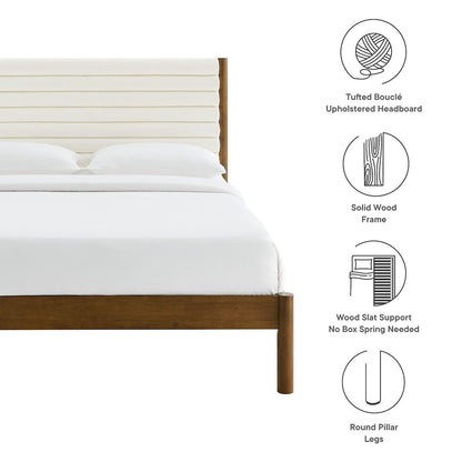 Olea Channel Tufted Boucle Solid Wood King Platform Bed