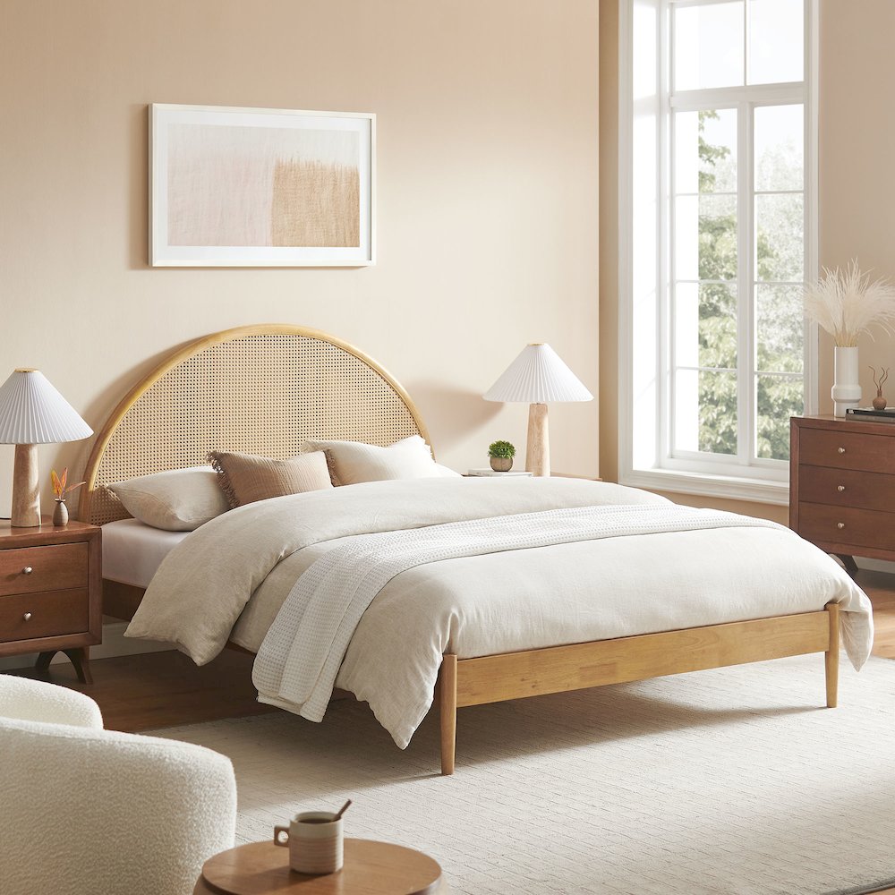 Odette Queen Arched Rattan Cane Platform Bed