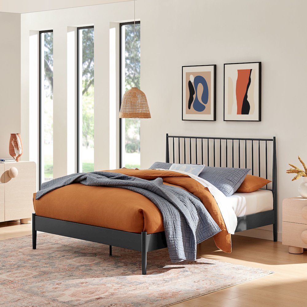 Adair Spindle Metal King Platform Bed - Charcoal
