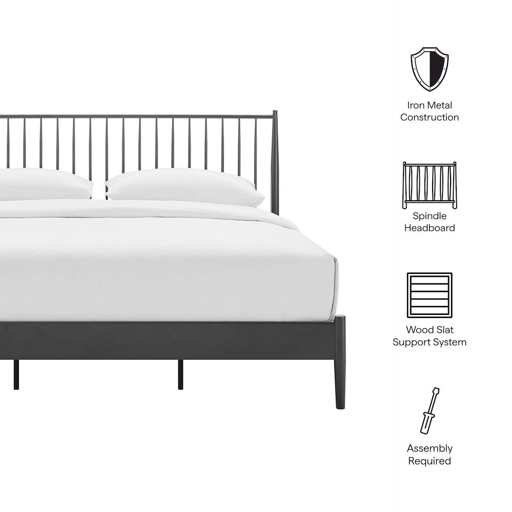 Adair Spindle Metal King Platform Bed - Charcoal