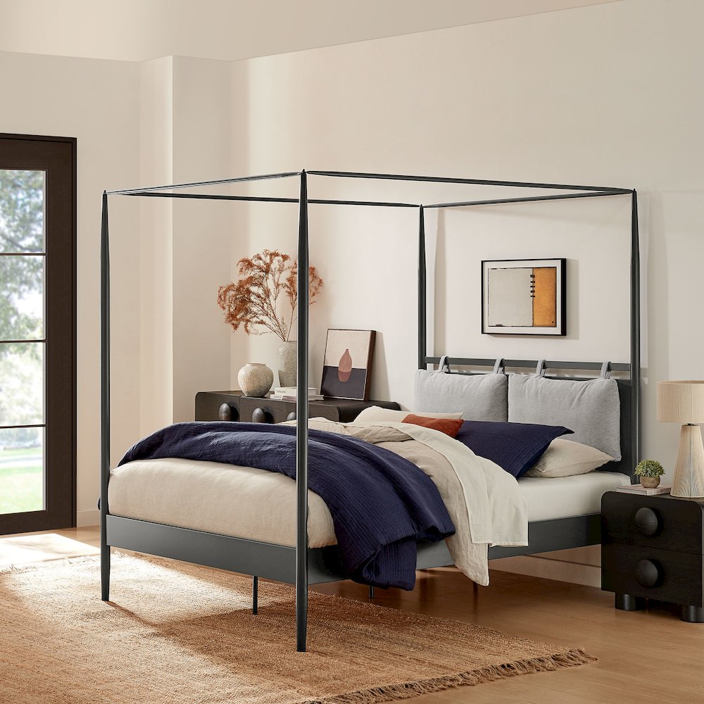 Marlowe 4-Poster Canopy Metal Queen Platform Bed - Charcoal
