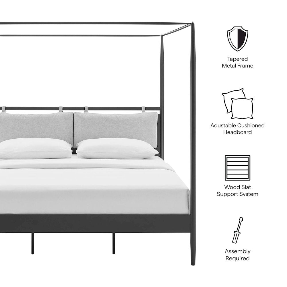 Marlowe 4-Poster Canopy Metal King Platform Bed - Charcoal
