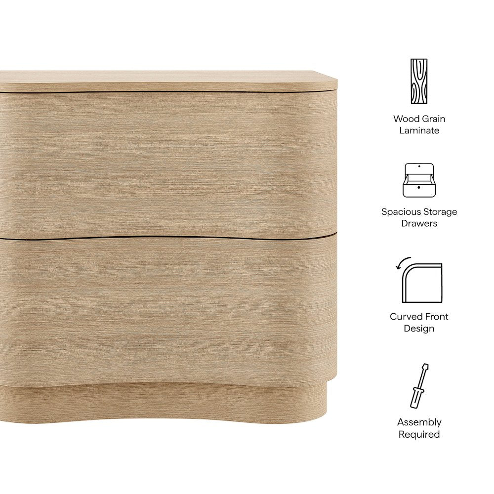 Mirae 2-Drawer Curved Nightstand