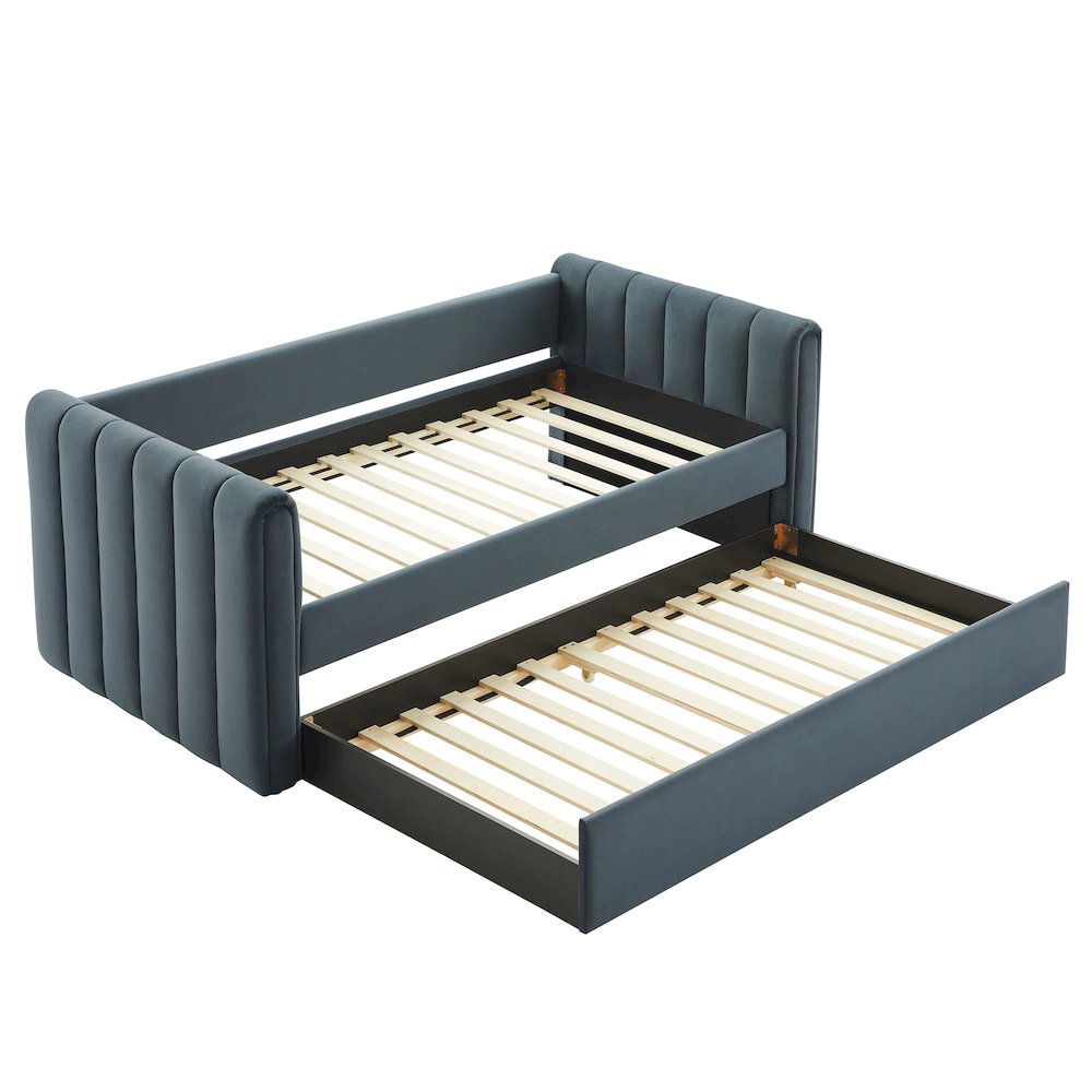 Veyla Channel Tufted Performance Velvet Twin Daybed With Trundle