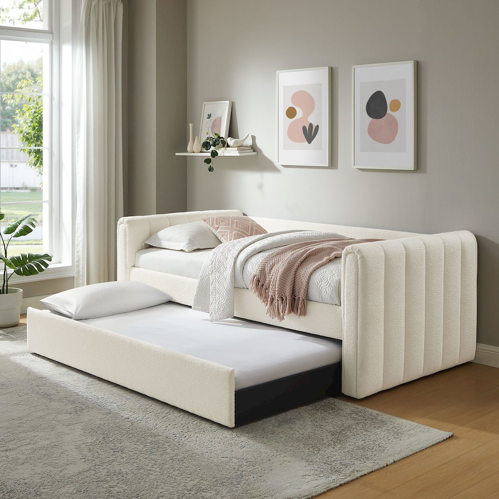 Veyla Channel Tufted Boucle Twin Daybed With Trundle