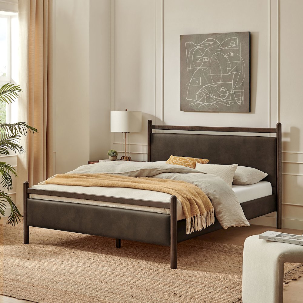 Ginny King Size Vegan Leather Platform Bed Frame