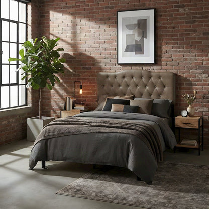 Faux Leather Upholstered Queen Headboard Only with Tall Leg Posts, Mushroom