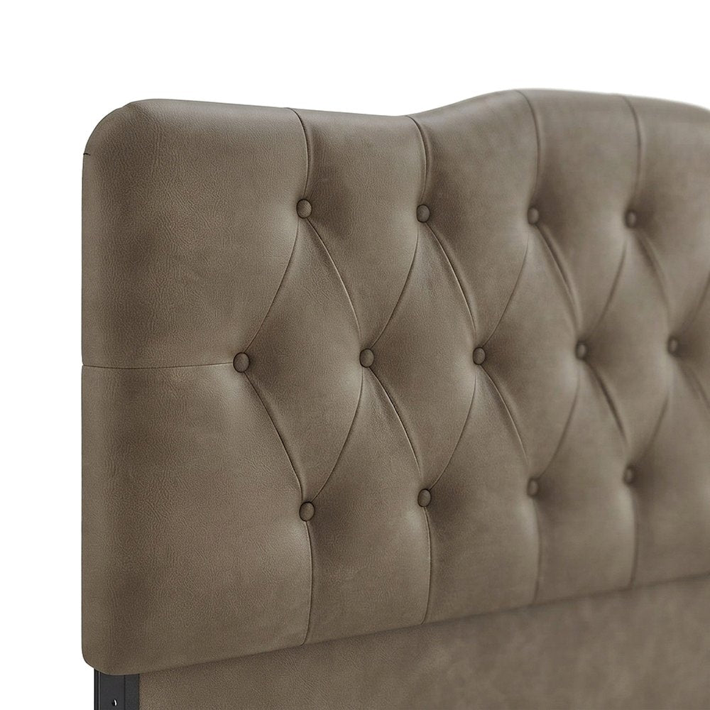 Faux Leather Upholstered Queen Headboard Only with Tall Leg Posts, Mushroom