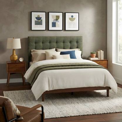 Fabric Upholstered Full Size Headboard Only, Padded and Adjustable, Foliage
