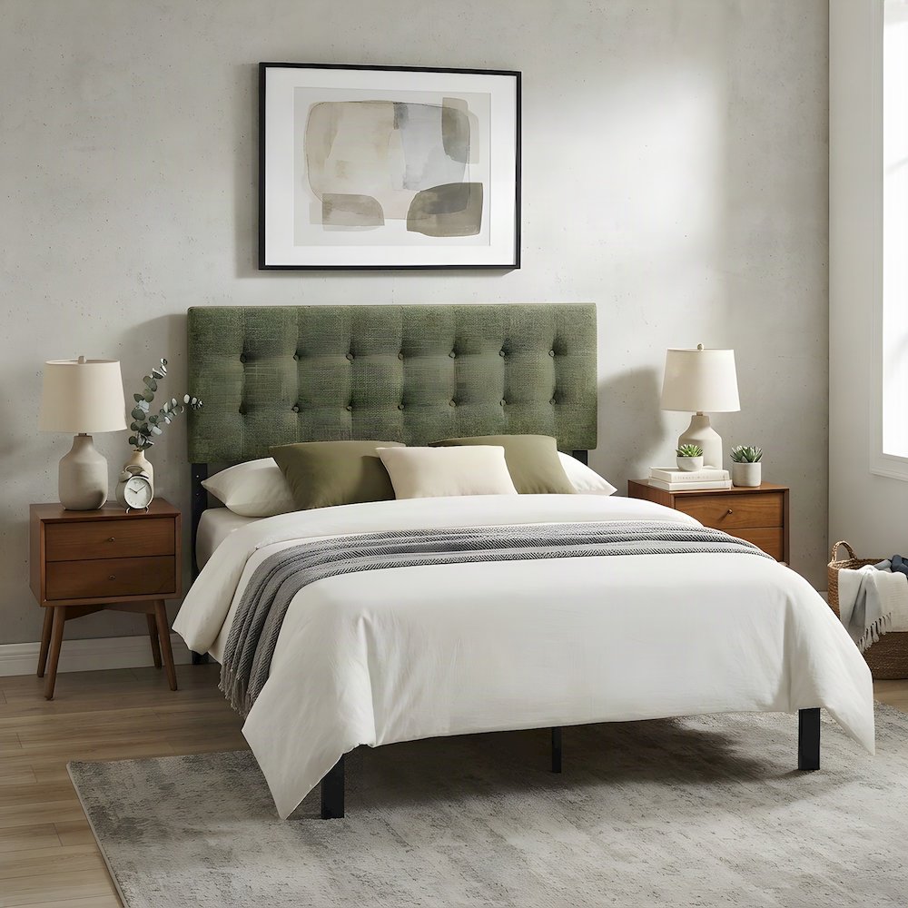 Fabric Upholstered Full Size Headboard Only, Padded and Adjustable, Foliage