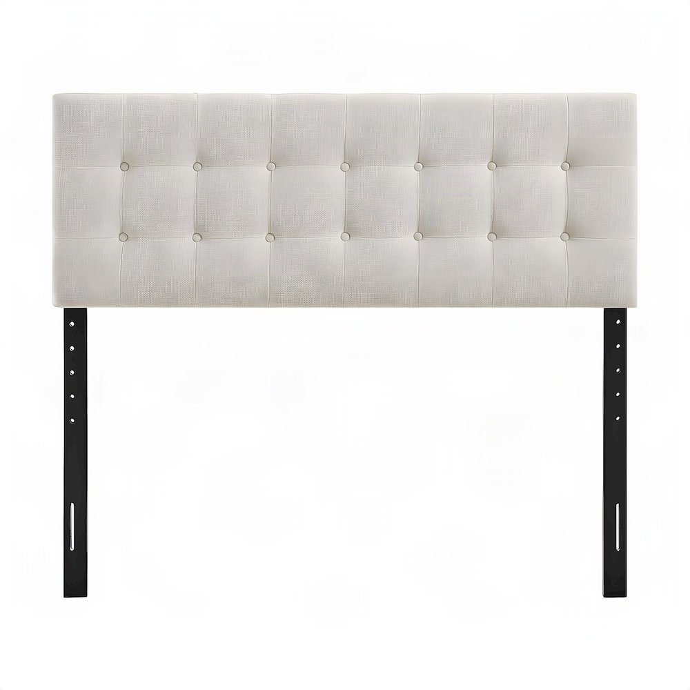 Padded Fabric Upholstered Queen Headboard with Adjustable Height Posts, Linen