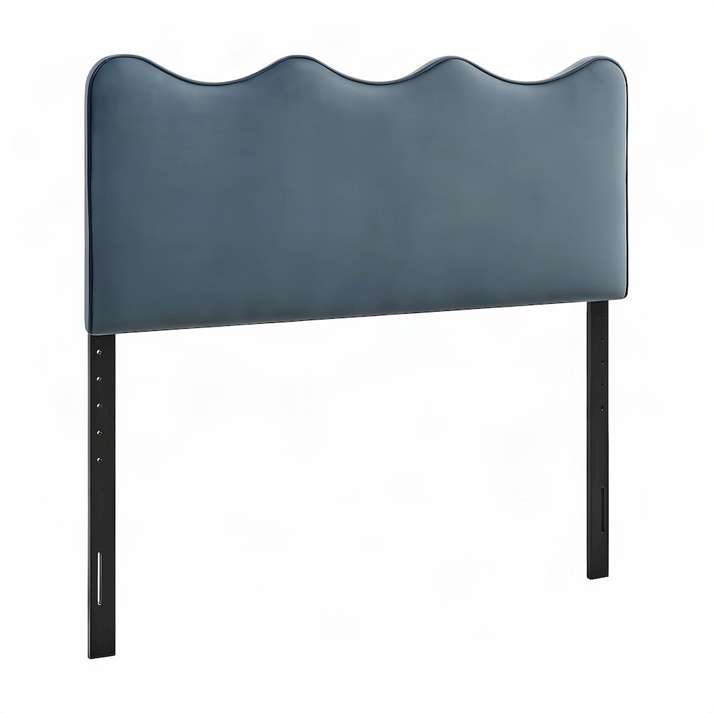 Performance Velvet Upholstered Queen Headboard, Adjustable Height, Cadet Blue