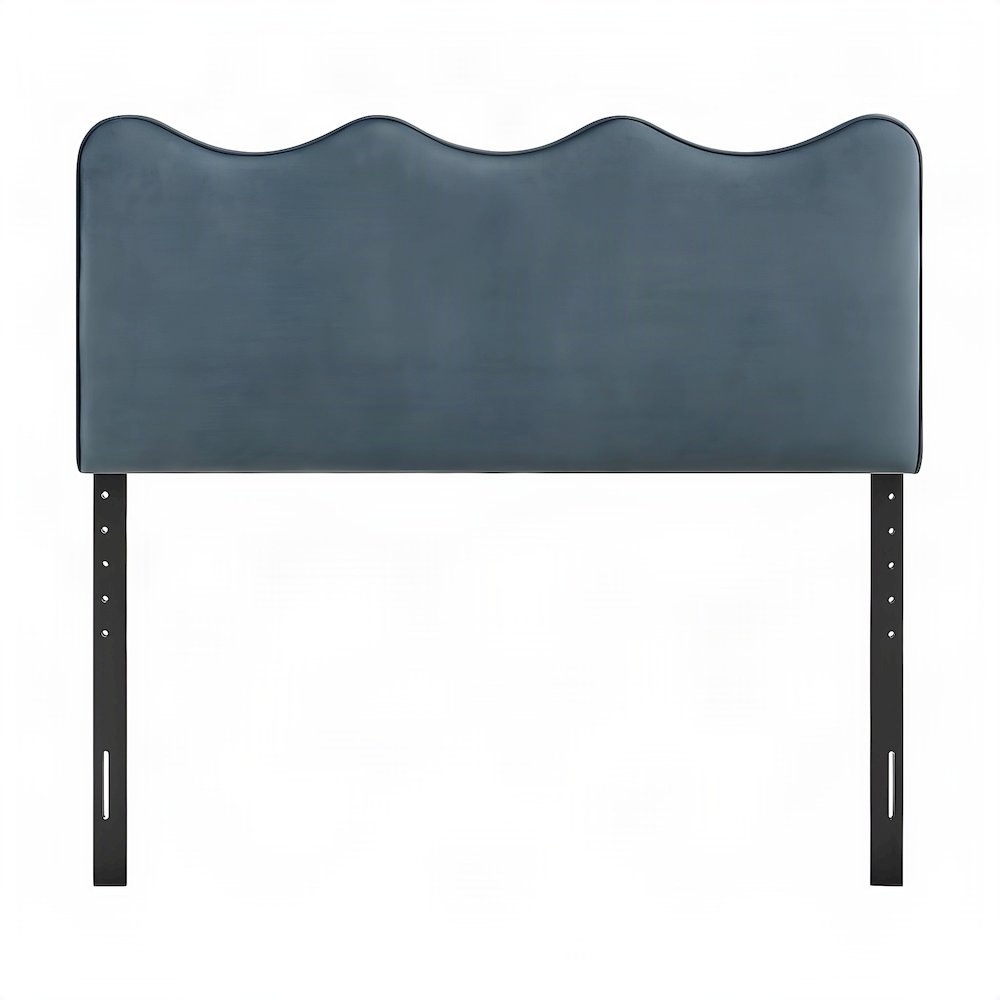 Performance Velvet Upholstered Queen Headboard, Adjustable Height, Cadet Blue