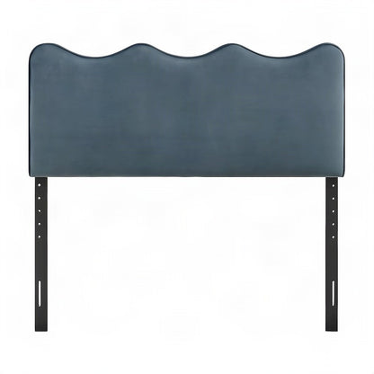 Performance Velvet Upholstered Queen Headboard, Adjustable Height, Cadet Blue