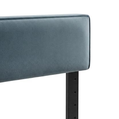 Performance Velvet Upholstered Queen Headboard, Adjustable Height, Cadet Blue